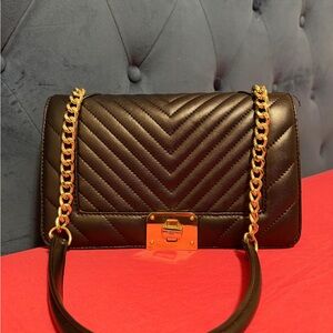 Karl Lagerfeld Black Quilted Crossbody Bag with Gold Chain